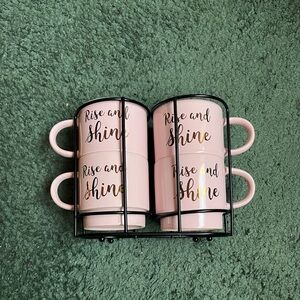 Pink Ceramic Mug Set with Stand